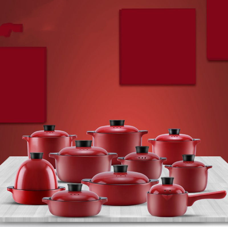 China Red Ceramic Multi-Purpose Stock Pot High Temperature Resistant