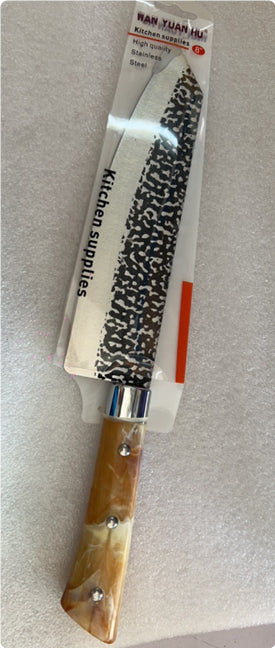 Stainless Steel Chef Knife With Marbled Handle For Meat Slicing