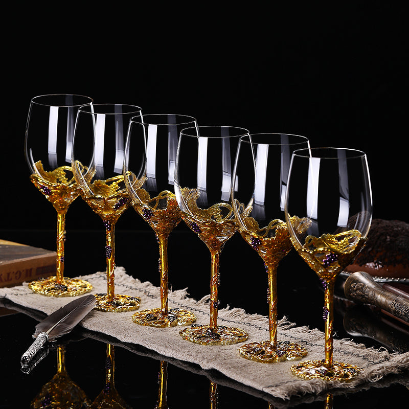 European Style Crystal Red Wine Glass Set With Grape Goblets