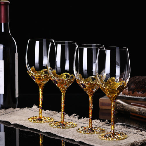 European Style Crystal Red Wine Glass Set With Grape Goblets